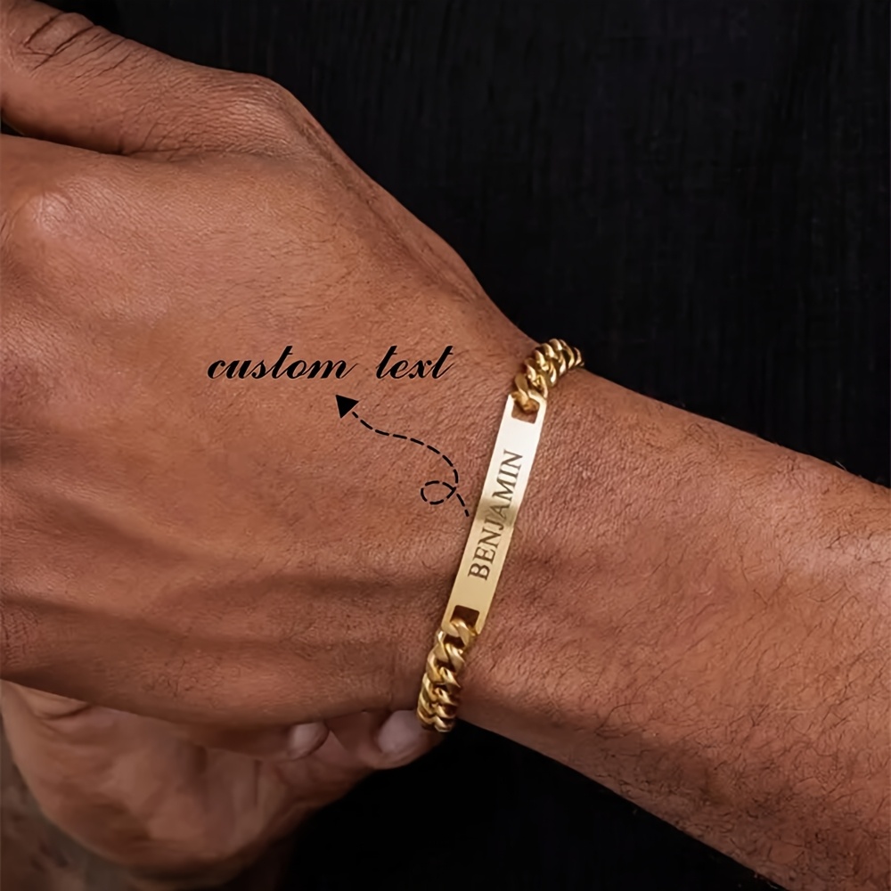 Personalized Nameplate Engraved Men's Bracelet — Stylish Gift for Him